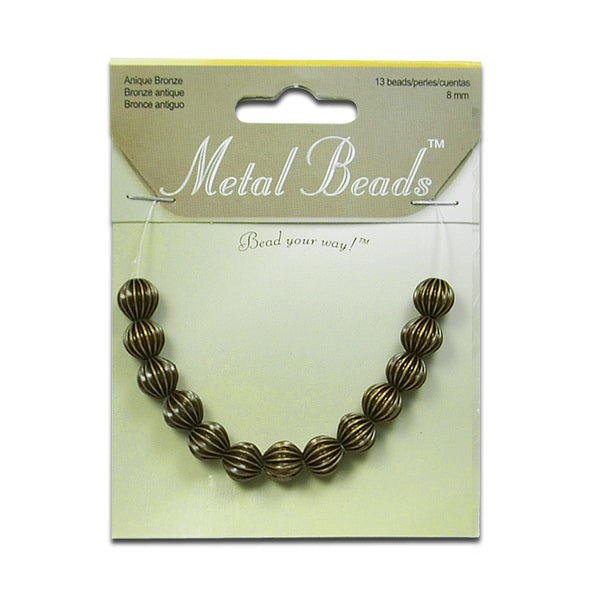 Pleated Metal Beads  Pack of 13  - Antique Gold