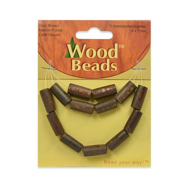 Wooden Tube Beads - Dark Brown- 14x7mm - 13 pcs.  - Natural