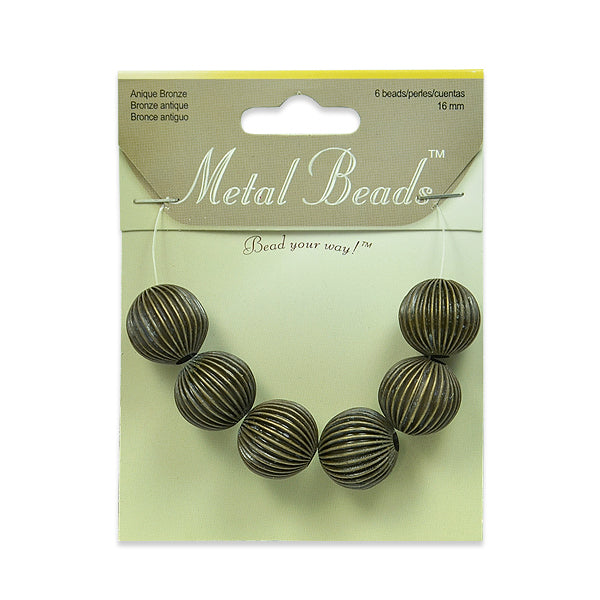 Pleated Metal Beads Pack of 6  - Antique Gold