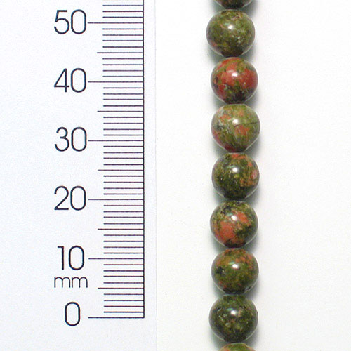 Round Unakite Beads - 8mm - 8" Strand   - Natural