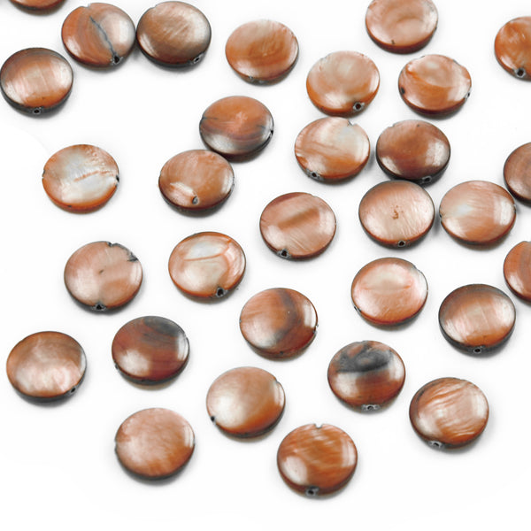 Sea Shell 12mm Round Disc Shape Beads (32) - Mauve  - Natural