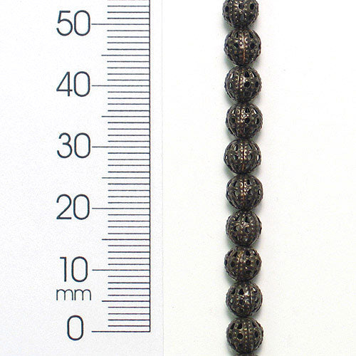 6mm  x 6mm Round Filigree Metal Beads 8 Inch Strand