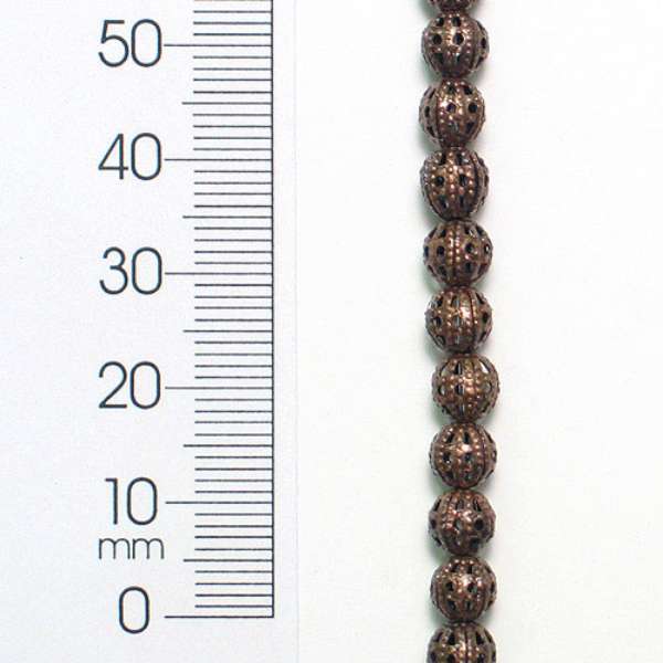 6mm x 6mm Round Filigree Metal Beads 8 Inch Strand