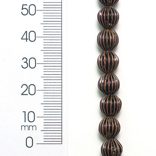 8mm x 8mm Round Pleated Metal Beads 8 Inch Strand   - Copper