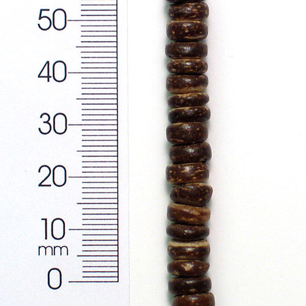 Coconut Disk Beads - Dark Brown - 6mm - 8" Strand   - Natural