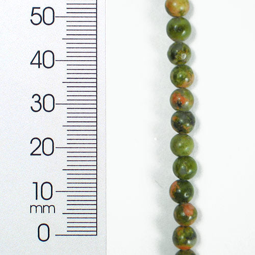 4mm x 4mm Round Unakite Beads - 4mm - 8" Strand