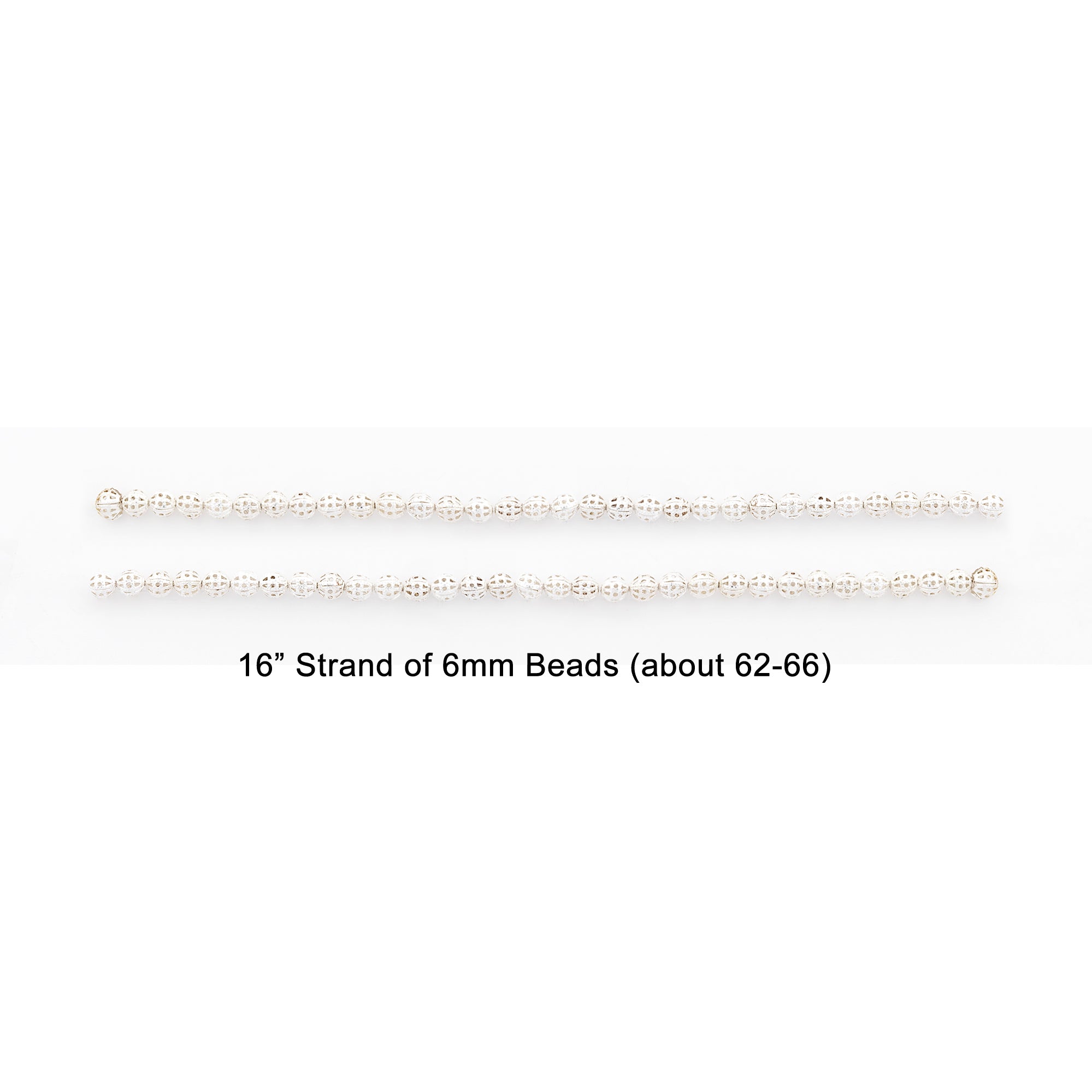 Filigree Metal 6mm Beads 16" Strand (62-68 pcs) - Silver