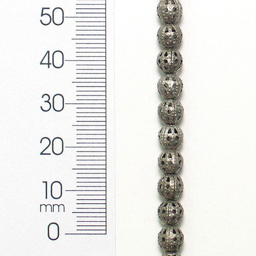 Filigree Metal 6mm Round Beads 16"Strand (62-66 pcs) - Antique Silver