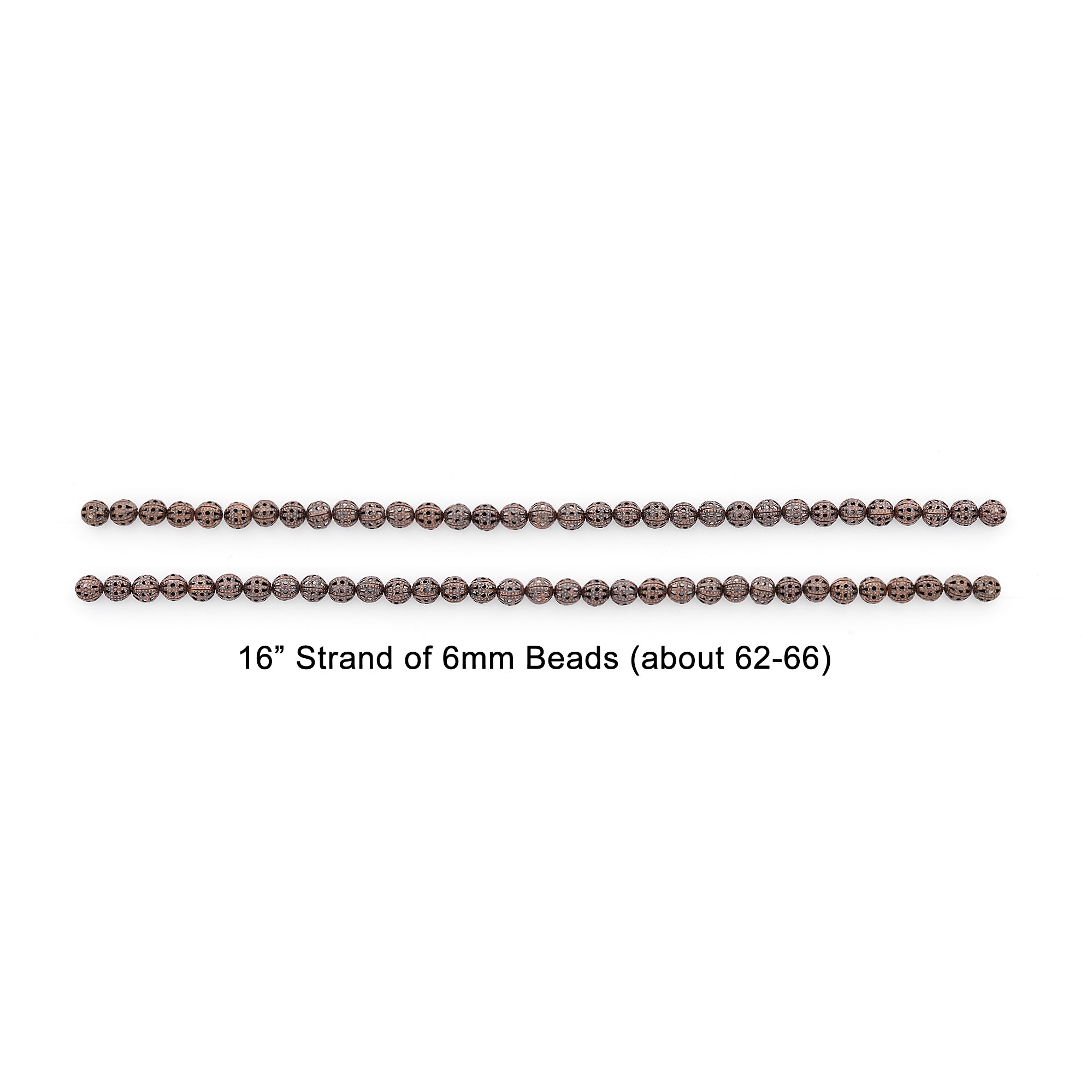 Filigree Metal 6mm Round Beads 16"Strand (62-66 pcs) - Copper Finishr