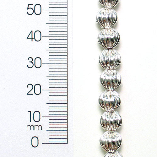 Pleated Metal 8mm Round Beads - Silver Finish -  8" Strand (26-28 Beads)