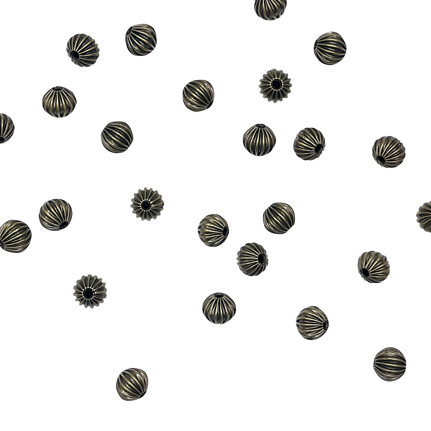 Pleated Metal 8mm Round Beads - Pewter Finish -  8" Strand (26-28 Beads)