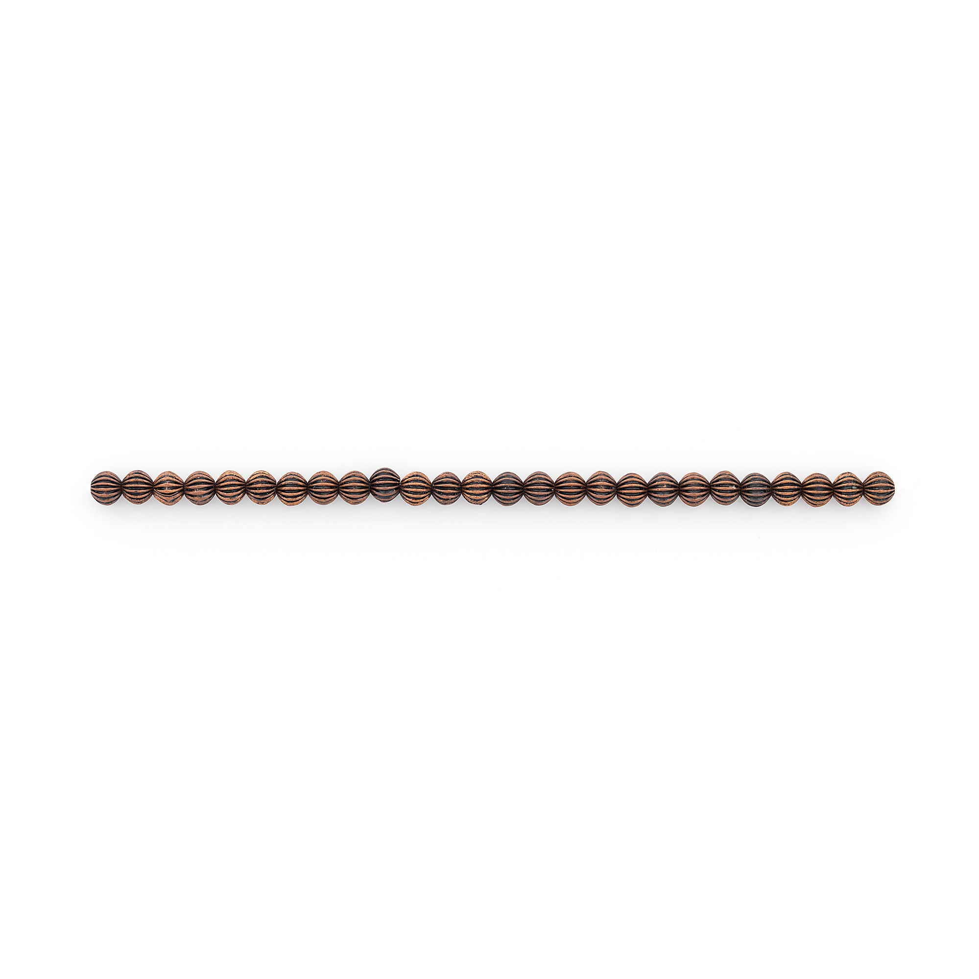 Pleated Metal 8mm Round Beads | 8" Strand (26-28 Beads) | Copper