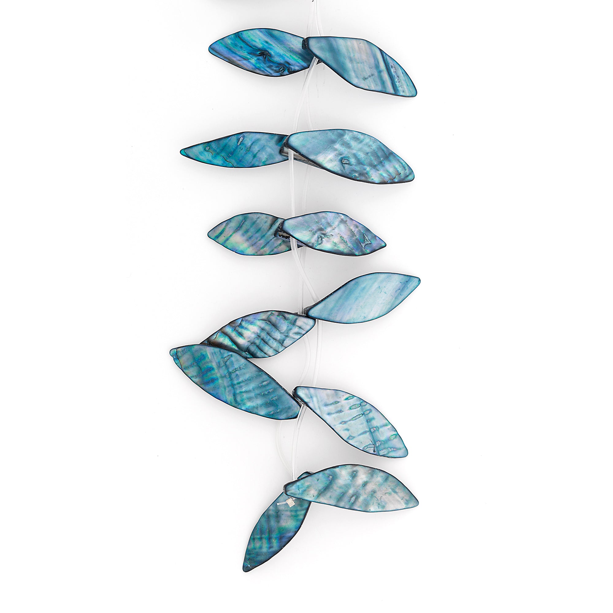 Sea Shell Hand Crafted Leaf Shape 14 Beads (15 x 45mm) -Blu                  - Natural