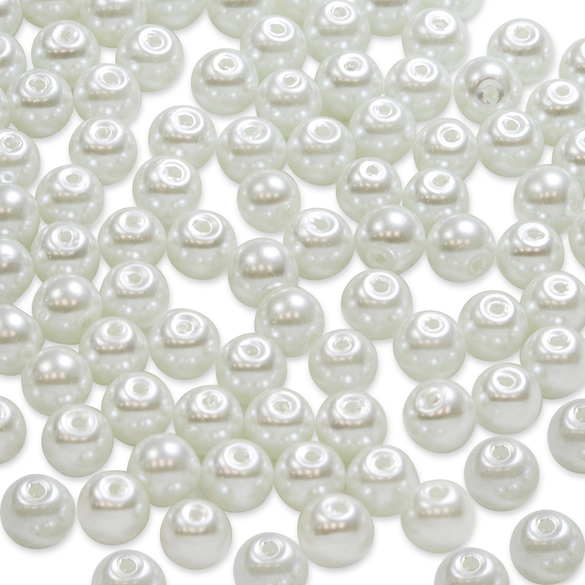 8mm White Glass Pearl Beads - 100 on 30-Inch Strand