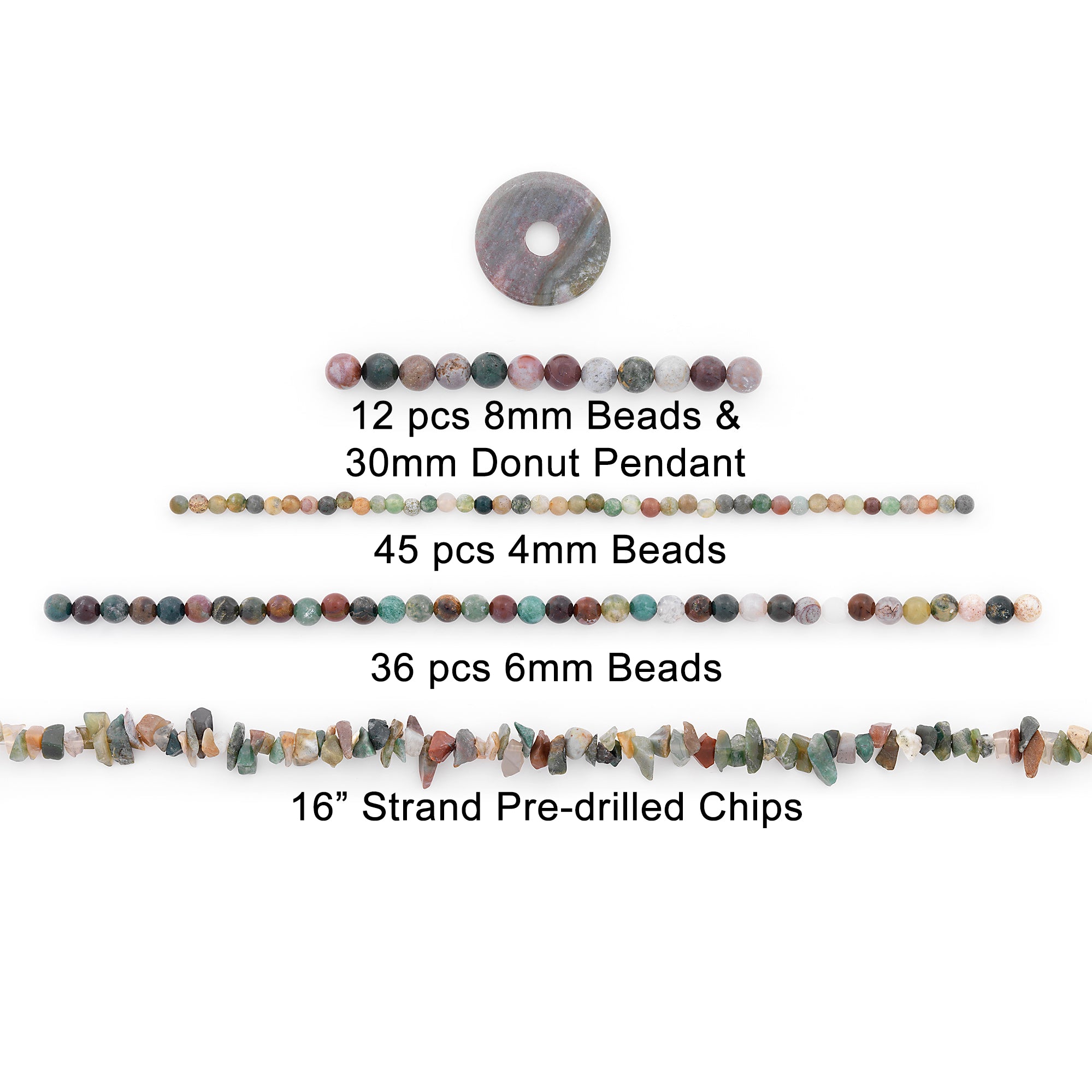 Indian Agate Natural Gemstone Beads Collection Value Pack  - Gray Multi