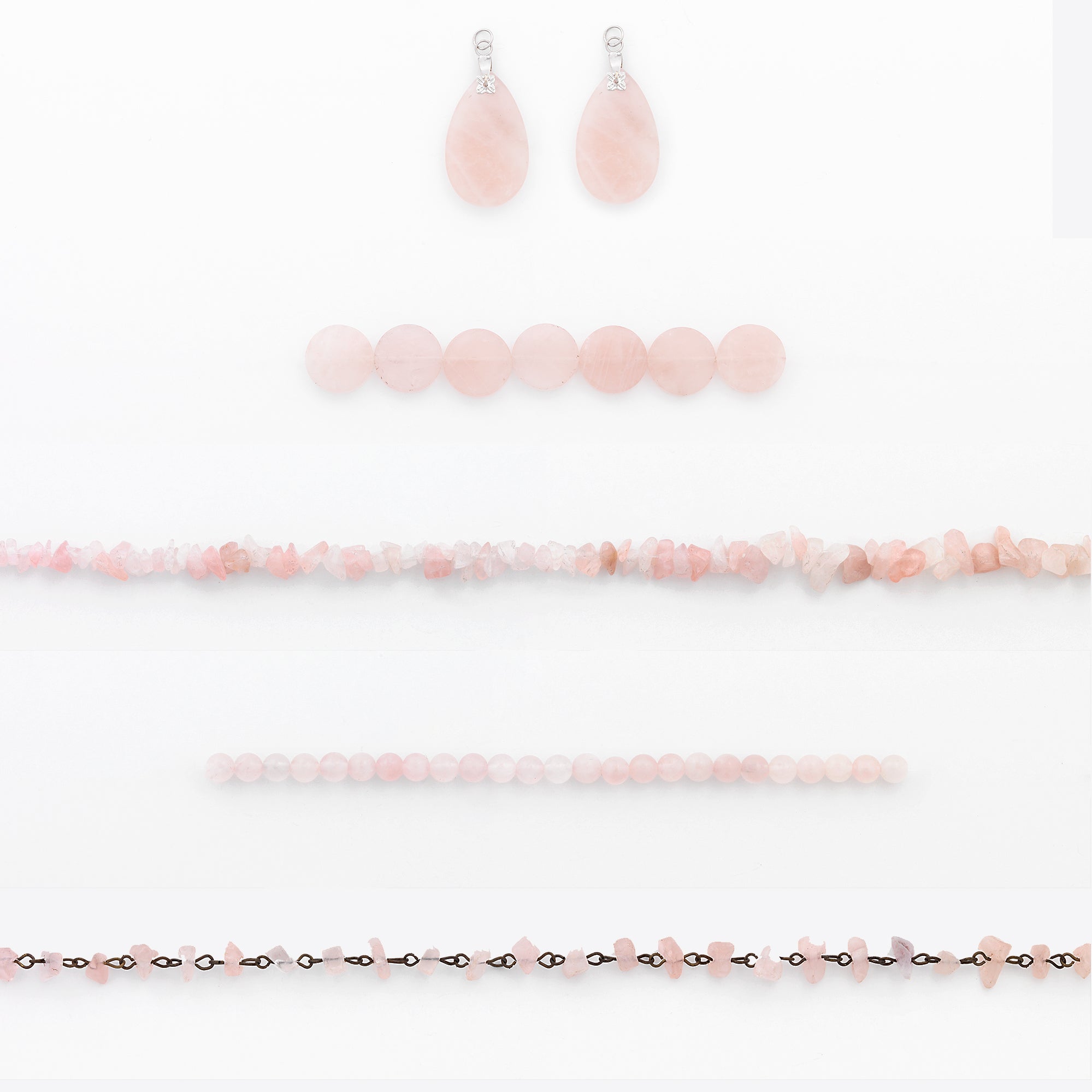 Rose Quartz Natural Gemstone Beads and Pendants Value Pack A  - Pink