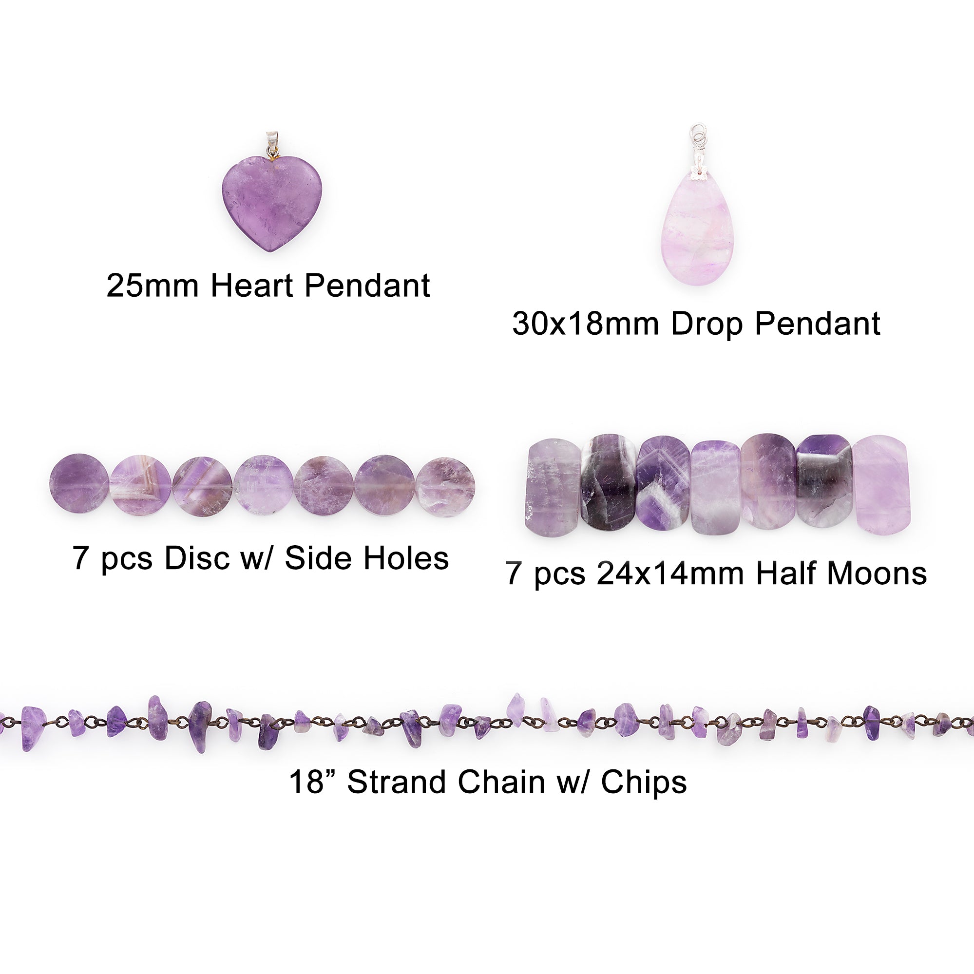 Amethyst Natural Gemstone Beads and Pendants Collection - Value Pack