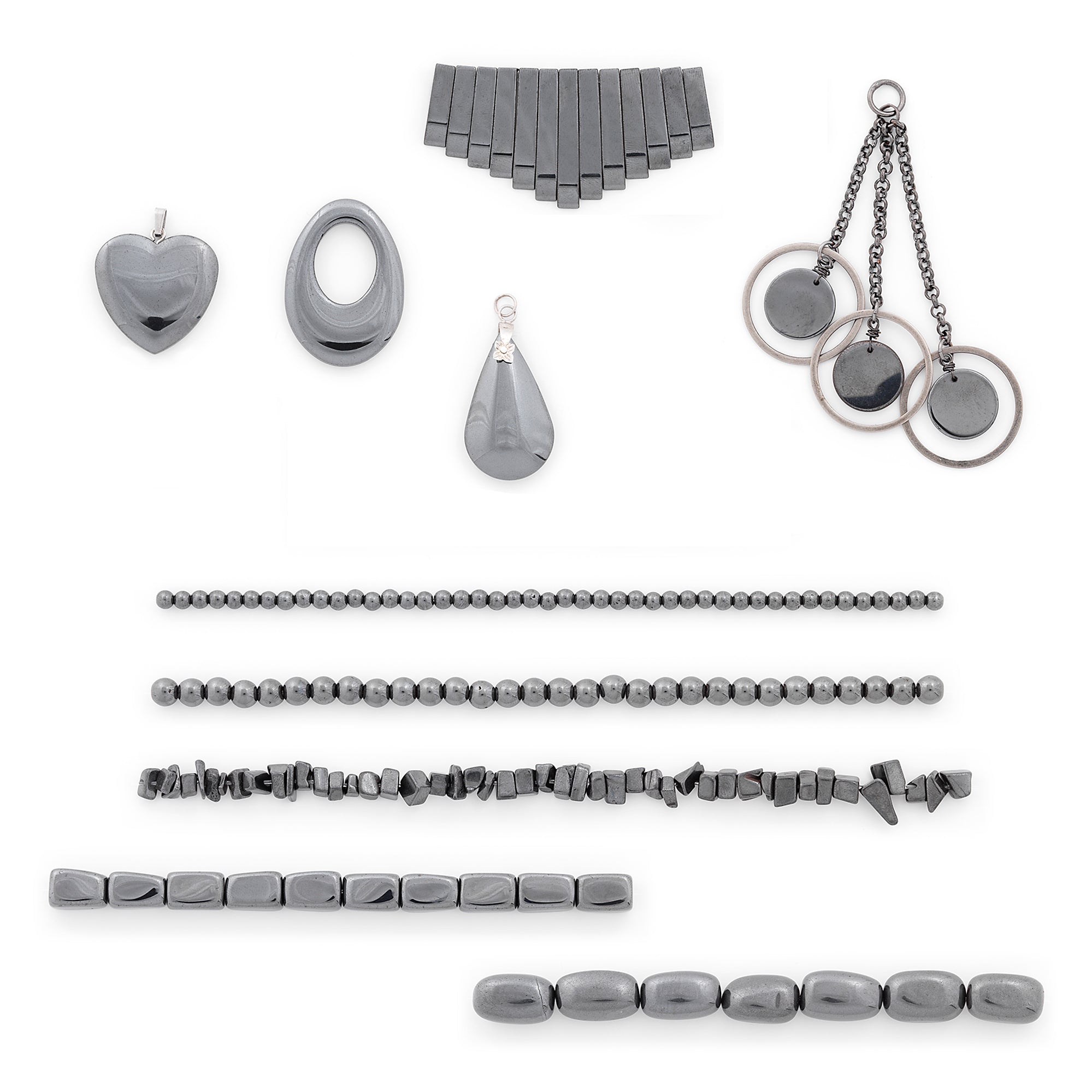 Hematite Gemstone Beads and Pendants Collection for Jewelry Making   - Gunmetal