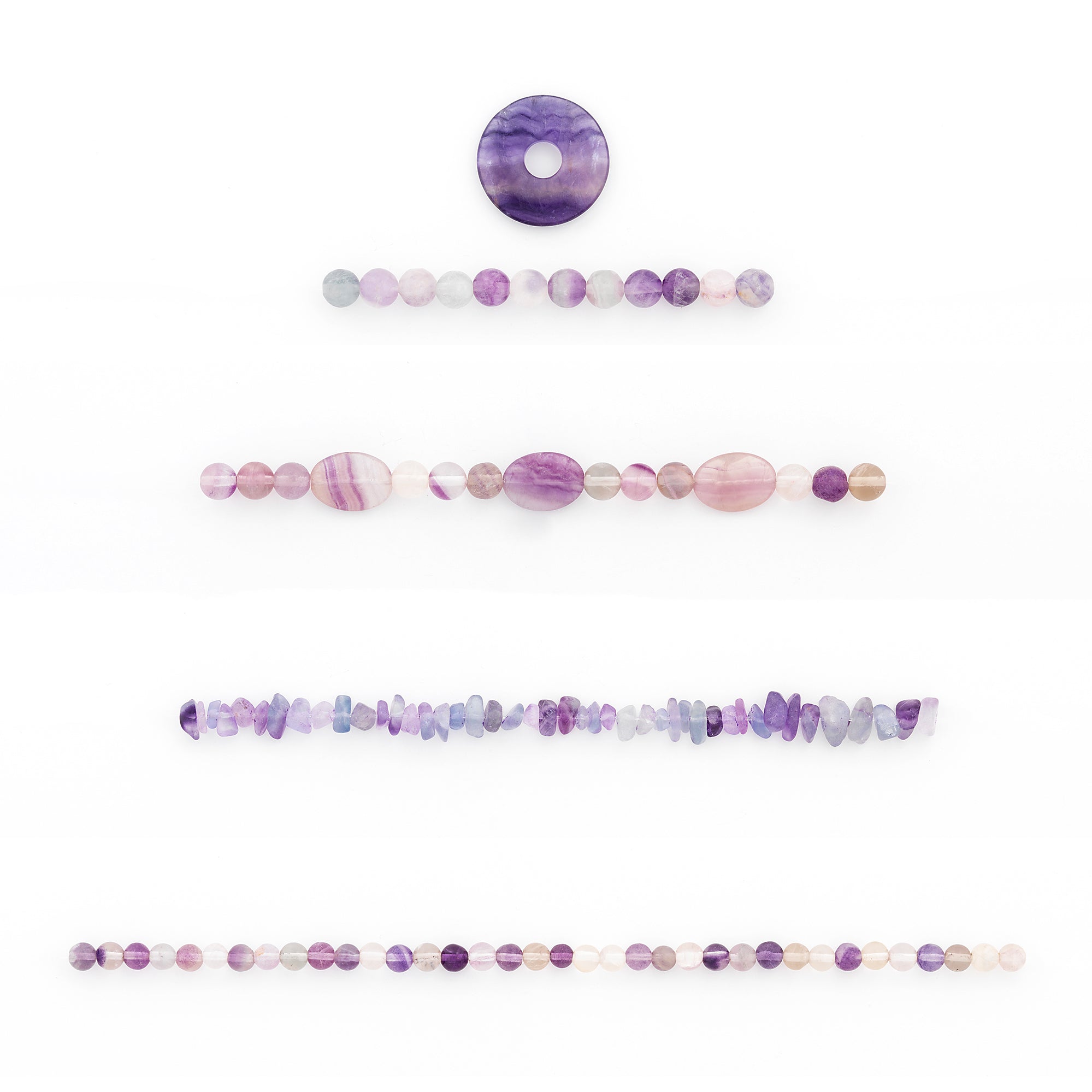 Fluorite Natural Gemstone Beads and Pendant Value Pack Collection  - Purple Multi