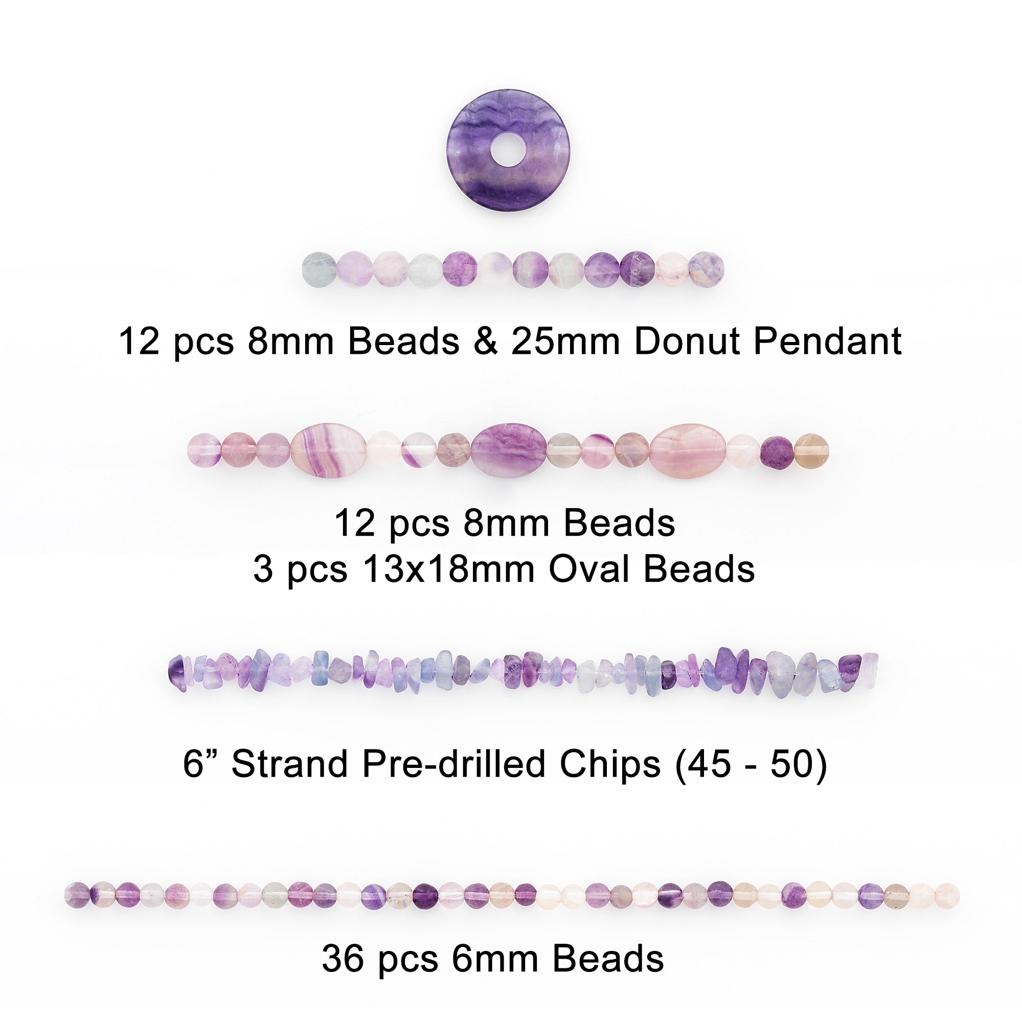 Fluorite Natural Gemstone Beads and Pendant Value Pack Collection  - Purple Multi