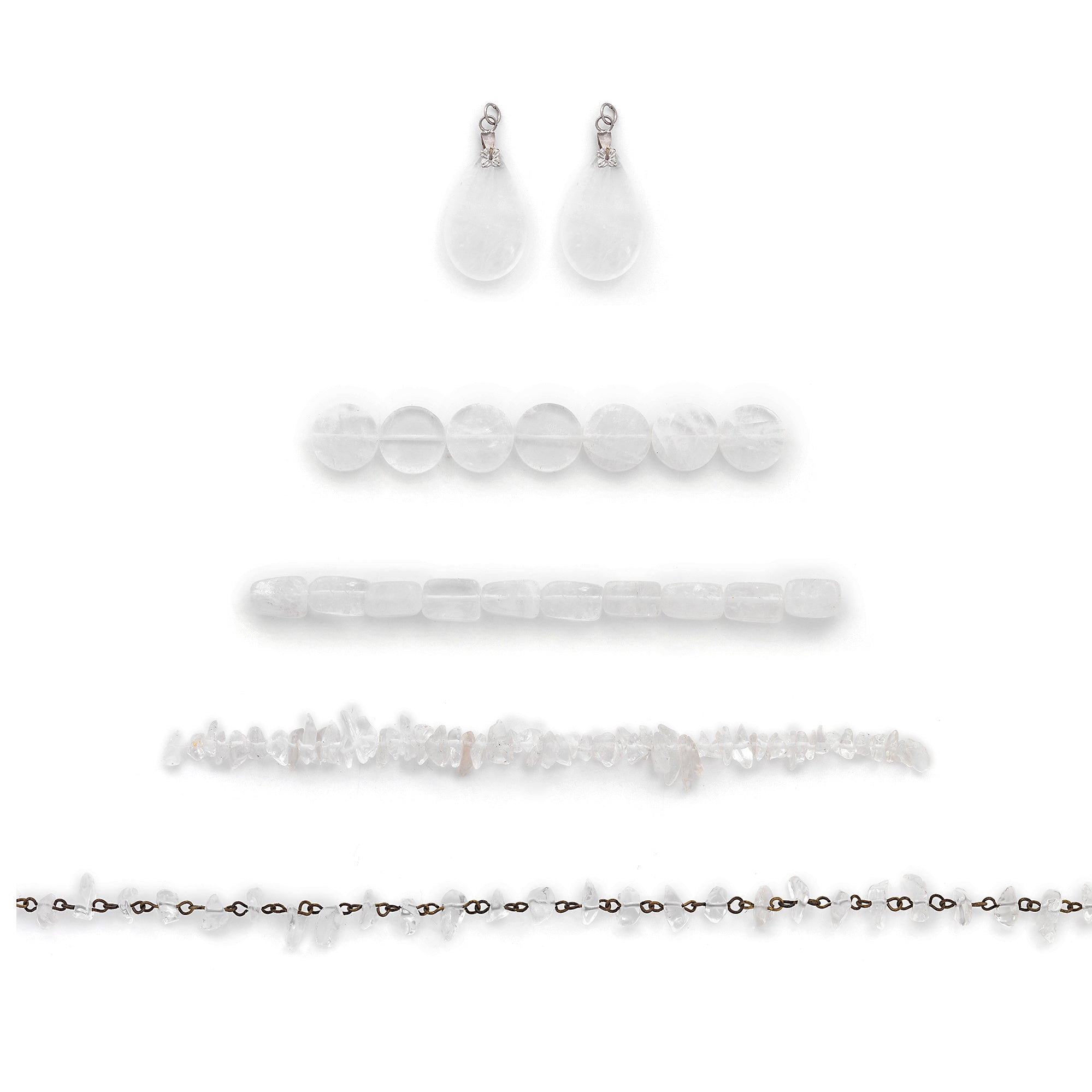 Rock Crystal Natural Gemstone Beads and Pendants Collection - Value Pack  - White