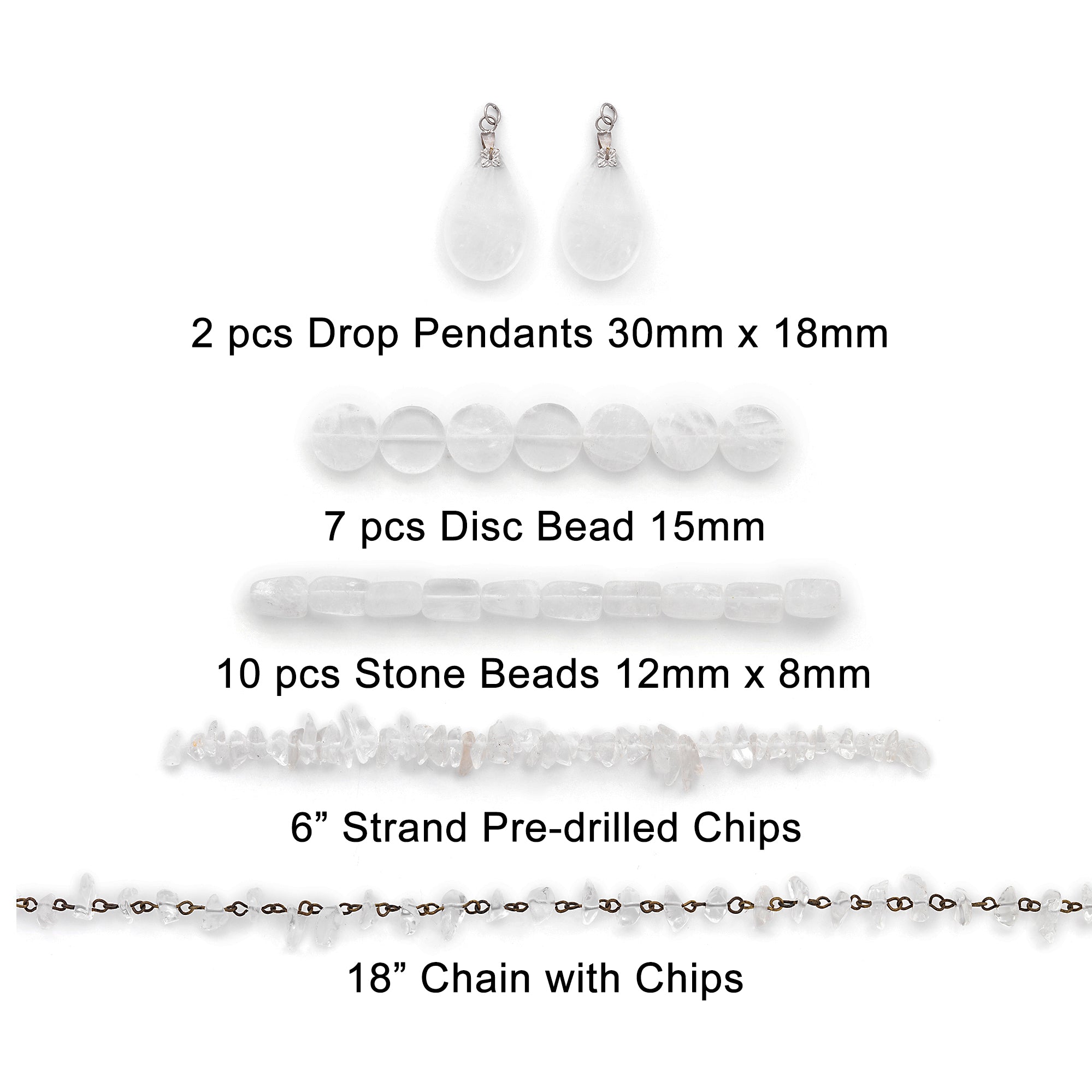 Rock Crystal Natural Gemstone Beads and Pendants Collection - Value Pack  - White