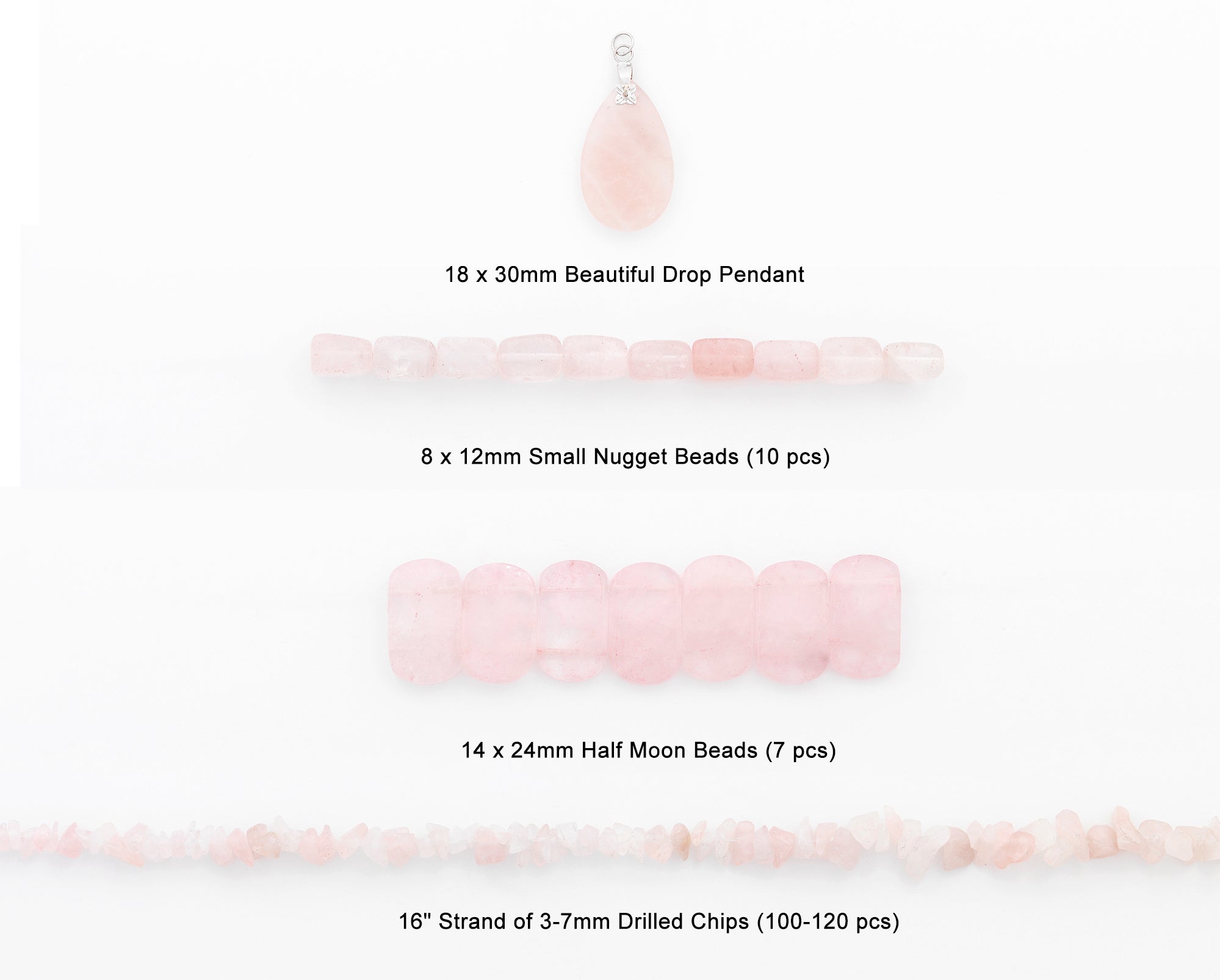 Rose Quartz Natural Gemstone Beads and Pendant Collection Value Pack B