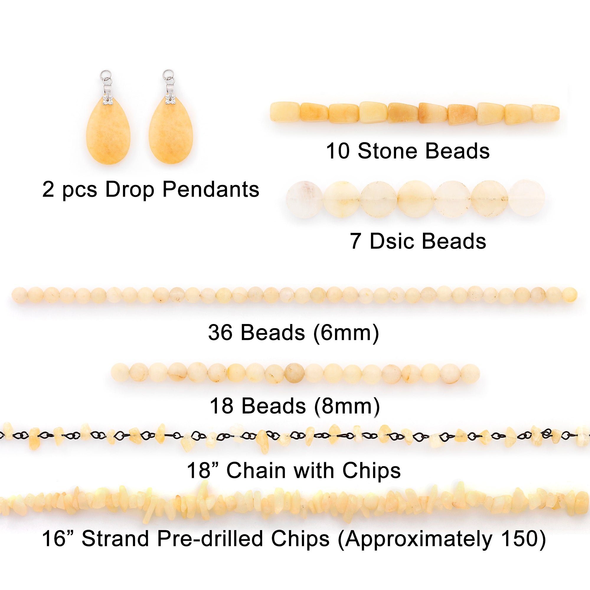 Yellow Jade Natural Gemstone Beads and Pendants Value Pack Collection