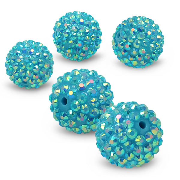 20mm Resin rhinestone beads    - Turquoise  Aurora Borealis