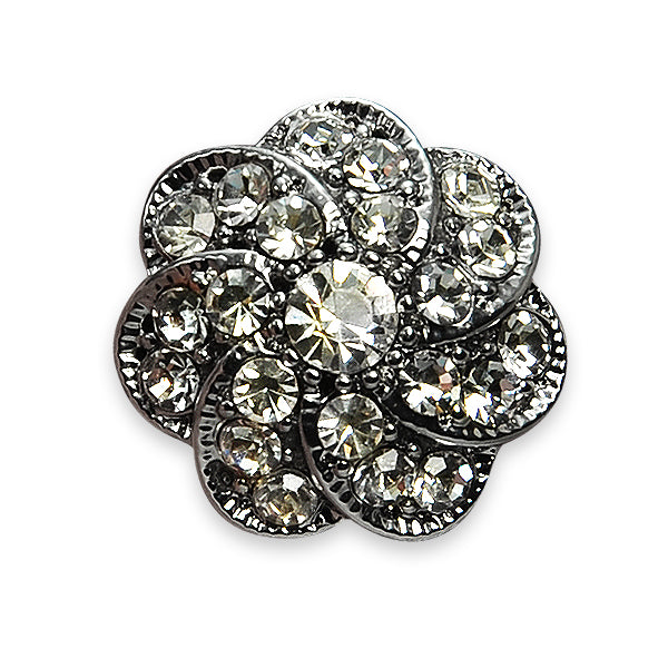 1" Swirl Flower Rhinestone Button  - Crystal