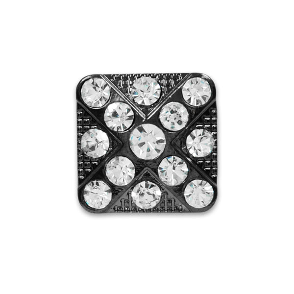 3/4" Rhinestone Studded X Design Square Button  - Gunmetal