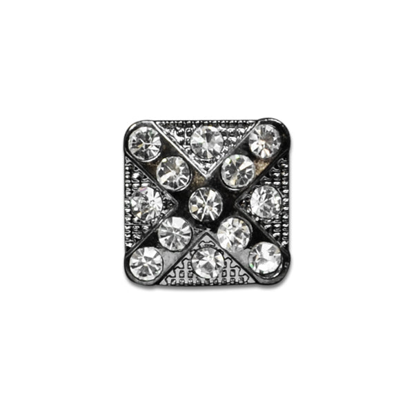 1/2" Rhinestone Studded X Design Square Button  - Gunmetal