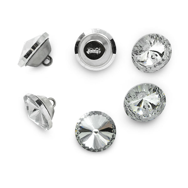 22mm Single Rhinestone Stud Button Pack of 6  - Crystal