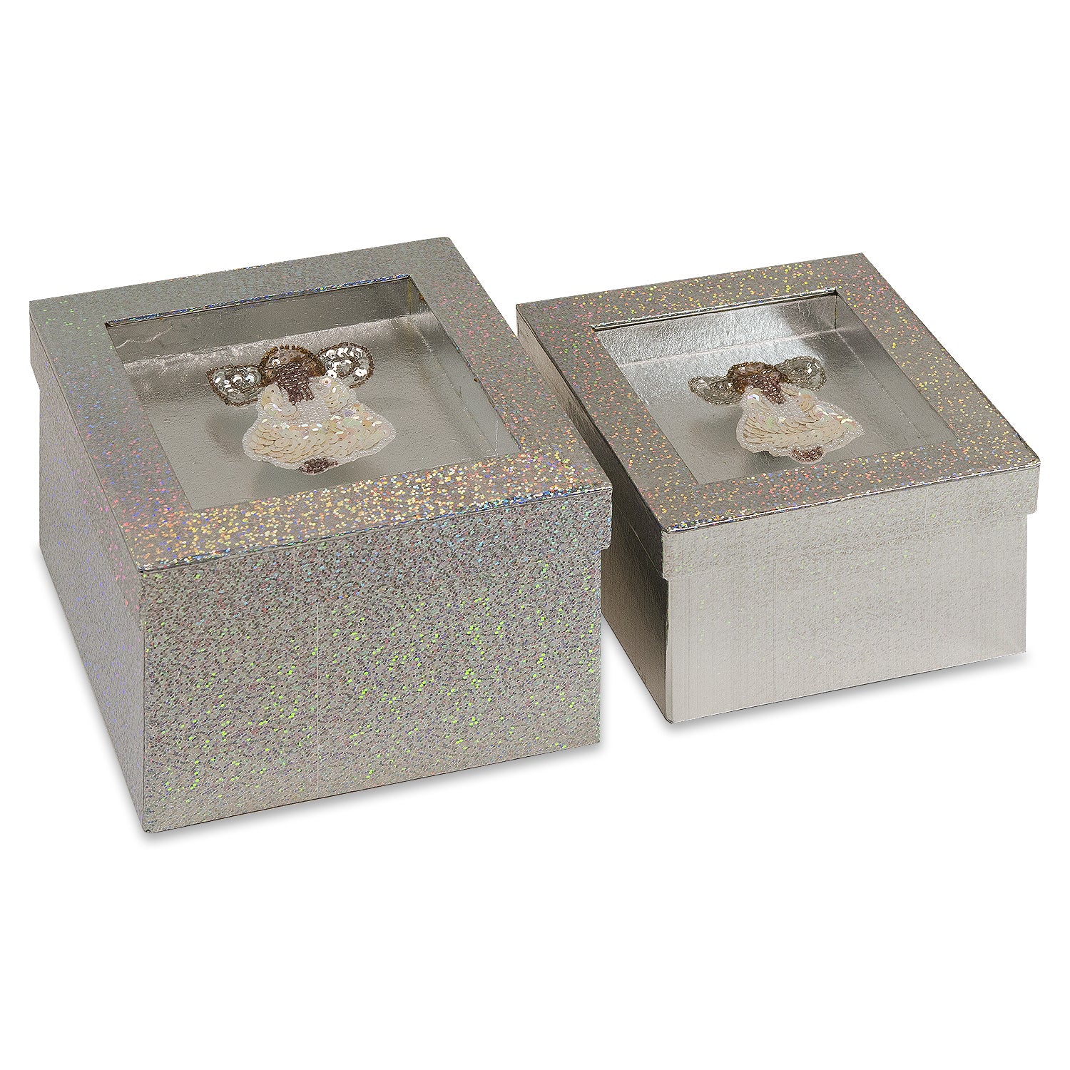 Hologram Gift Box Set with Decorative Angel Sequin Applique/Patch/ 2 Pc Set  - Silver