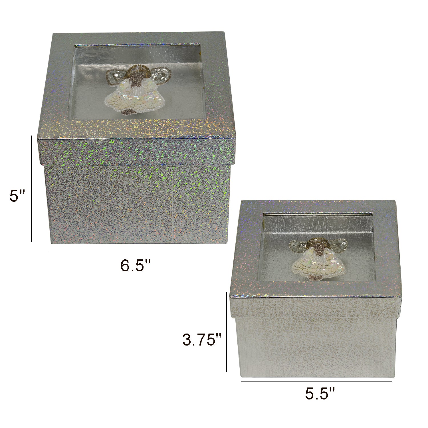 Hologram Gift Box Set with Decorative Angel Sequin Applique/Patch/ 2 Pc Set  - Silver