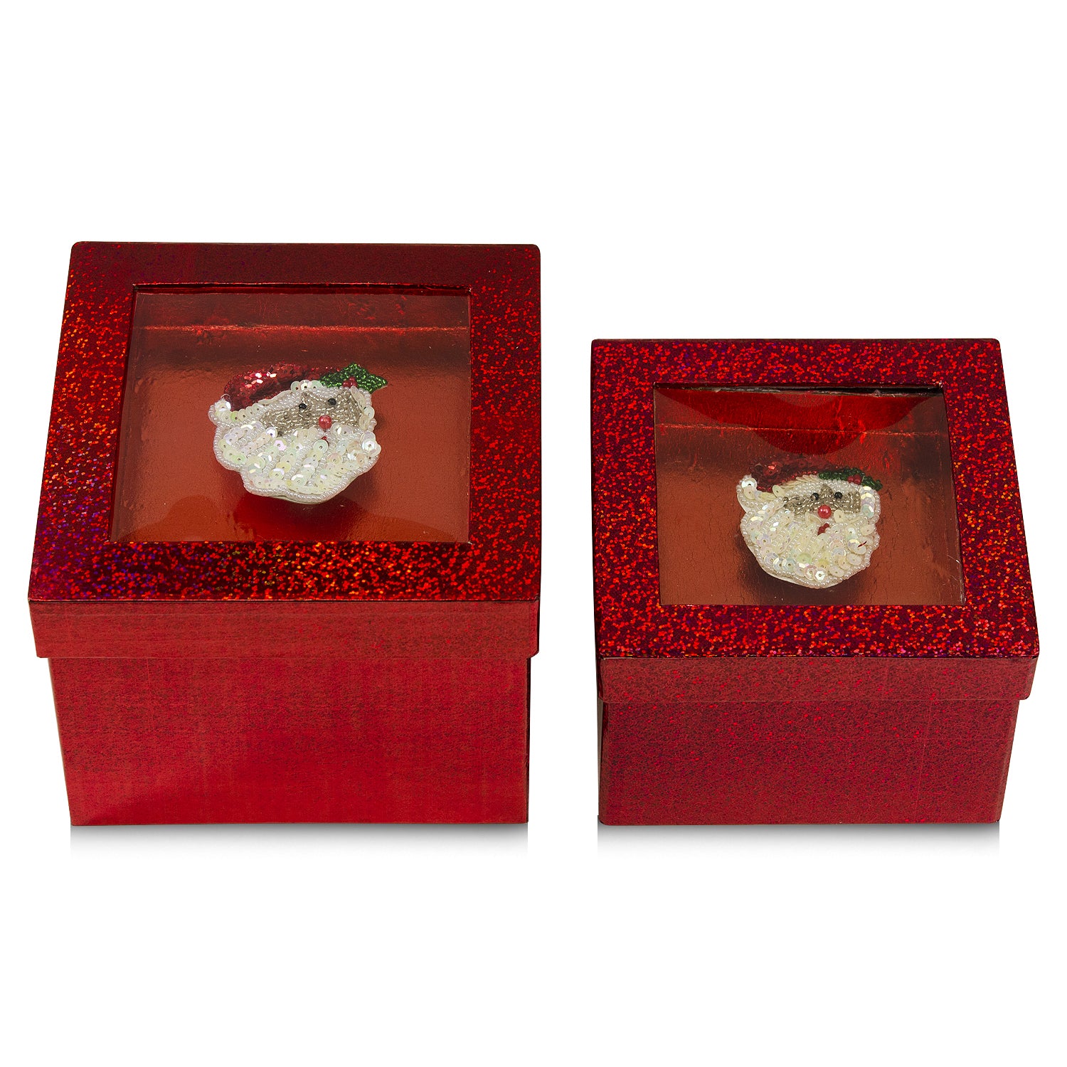 Hologram Gift Box Set with Decorative Santa Sequin Applique/Patch  - Red