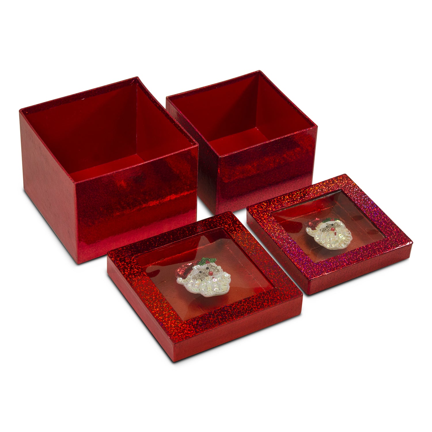 Hologram Gift Box Set with Decorative Santa Sequin Applique/Patch  - Red