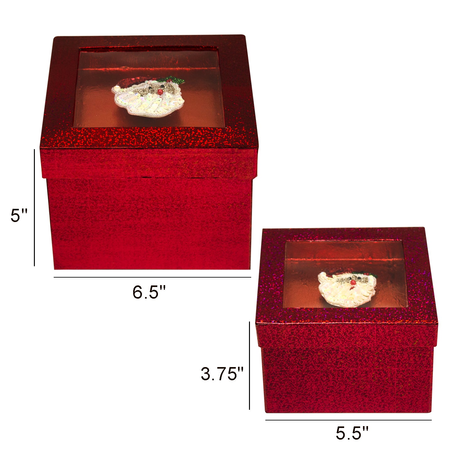 Hologram Gift Box Set with Decorative Santa Sequin Applique/Patch  - Red