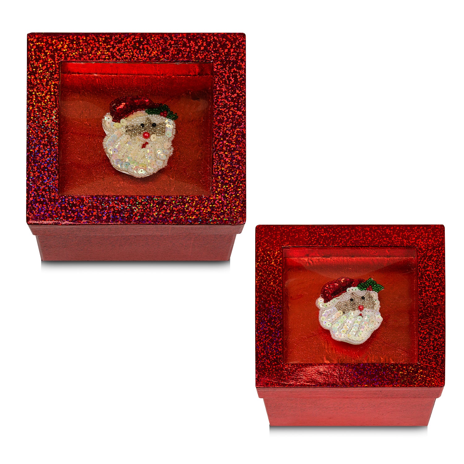 Hologram Gift Box Set with Decorative Santa Sequin Applique/Patch  - Red