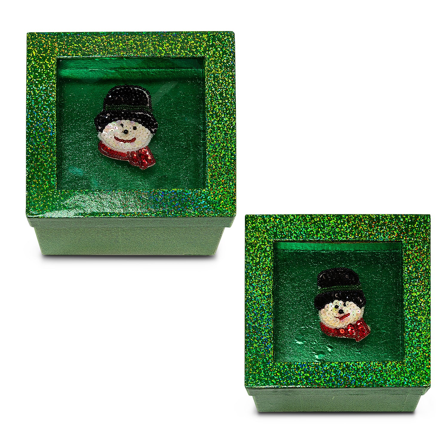 Hologram Gift Box Set with Decorative Snowman Sequin Applique/Patch  - Green