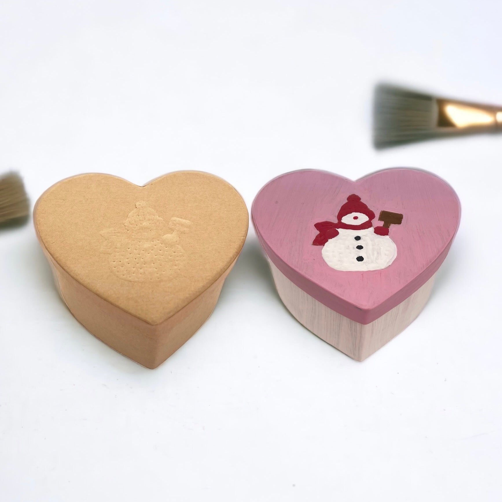 Heart Box with Embossed Snowman  - Natural