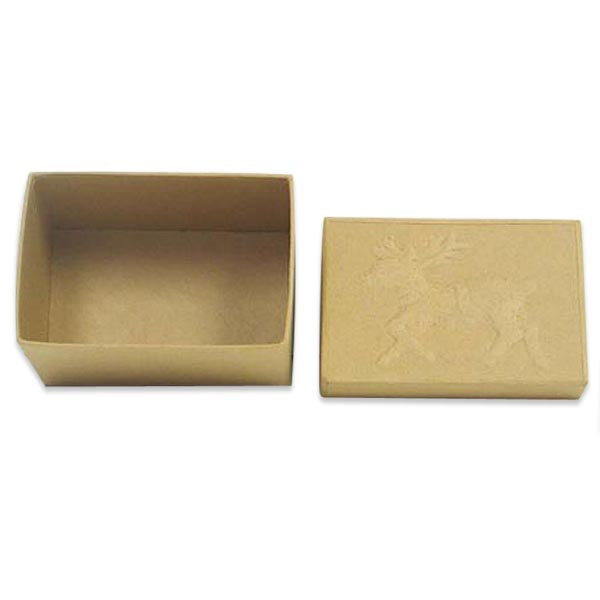 Rectangular Box with Reindeer Embossed Lid  - Natural