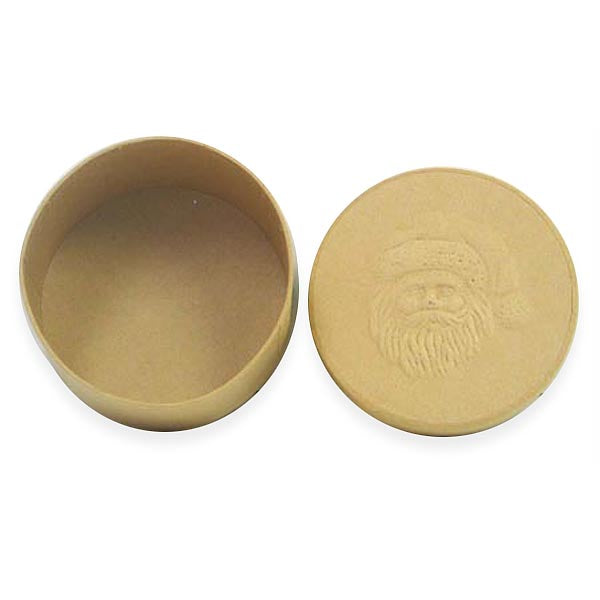 Round Box with Santa Embossed Lid     - Natural