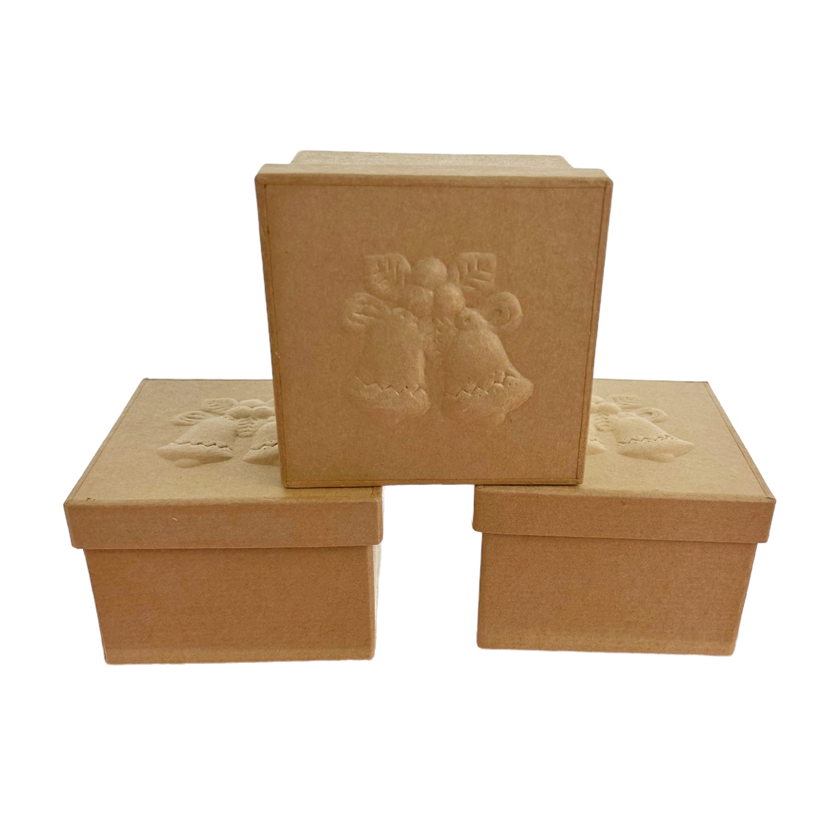 Square Box with Bells Embossed Lid      - Natural