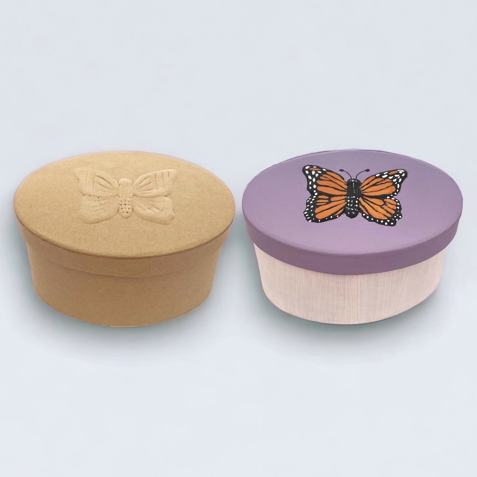 Oval Box with Butterfly Embossed Lid     - Natural