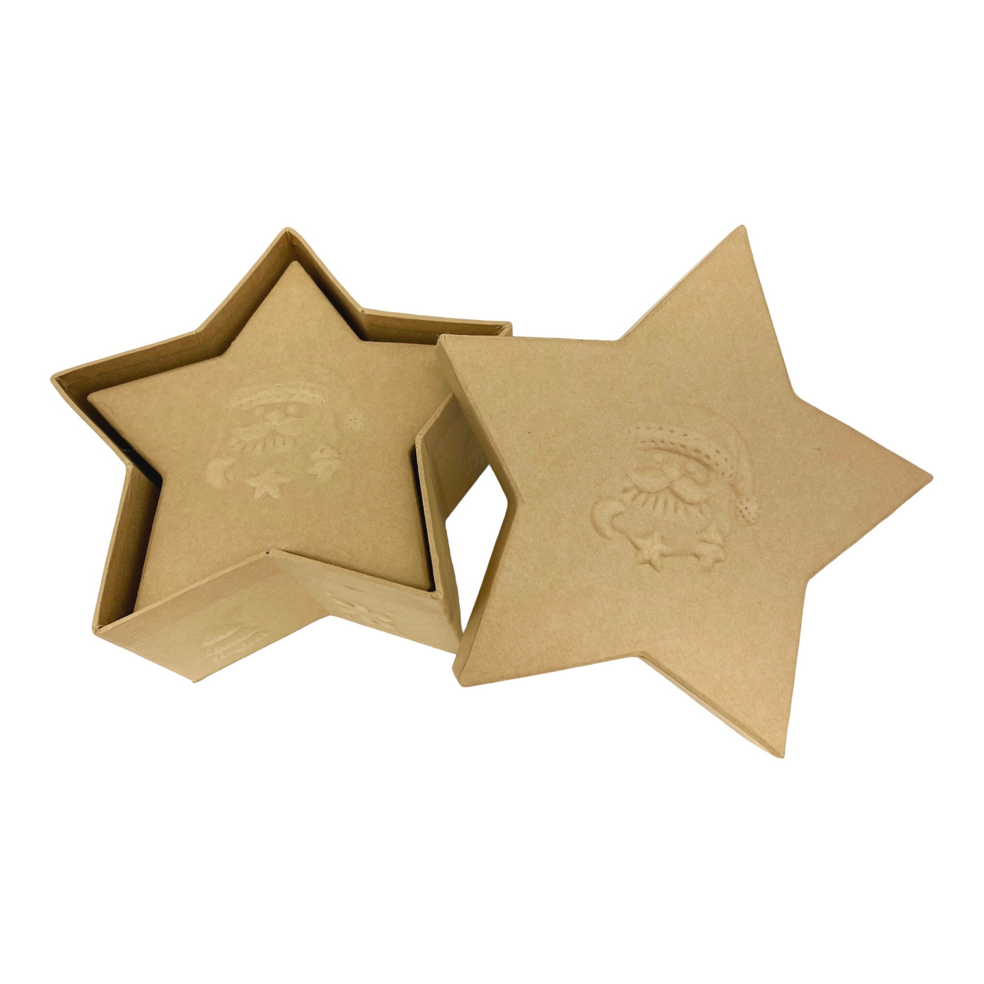 Star Box with Embossed Santa  - 2 pc. Set  - Natural