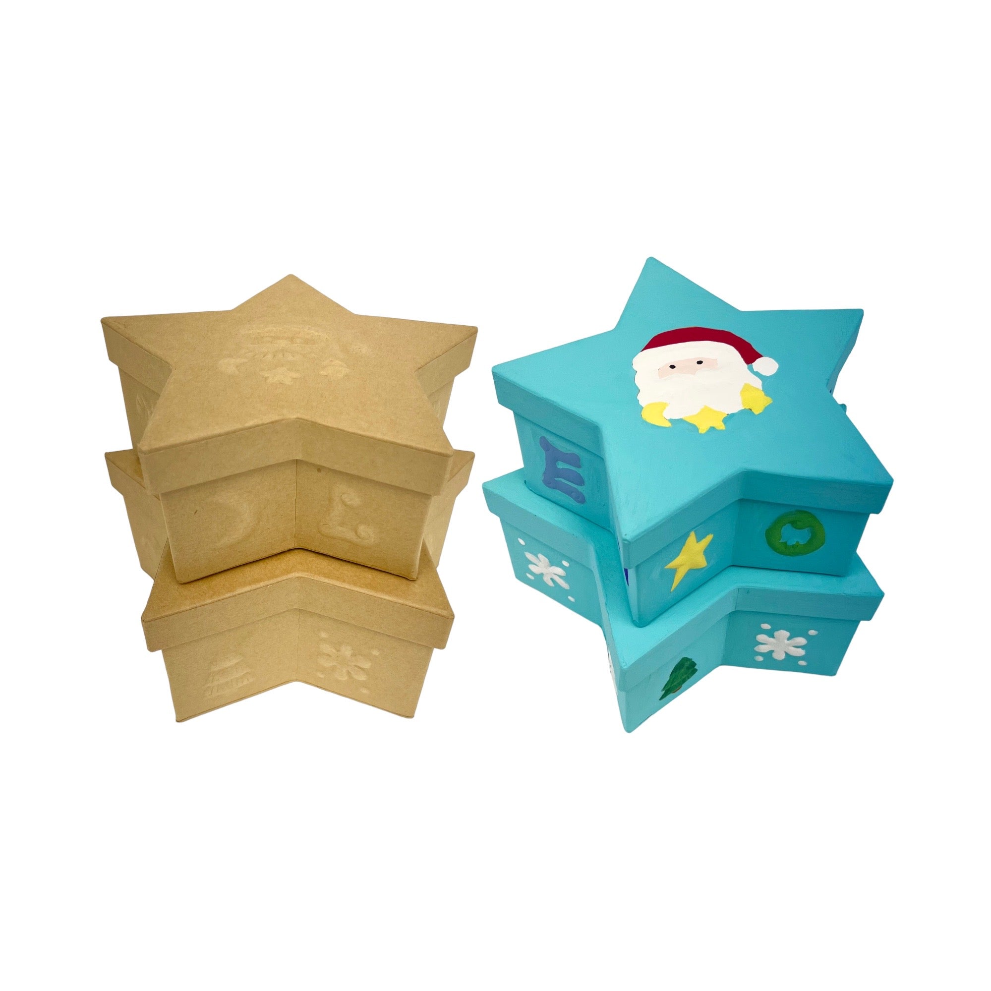 Star Box with Embossed Santa  - 2 pc. Set  - Natural