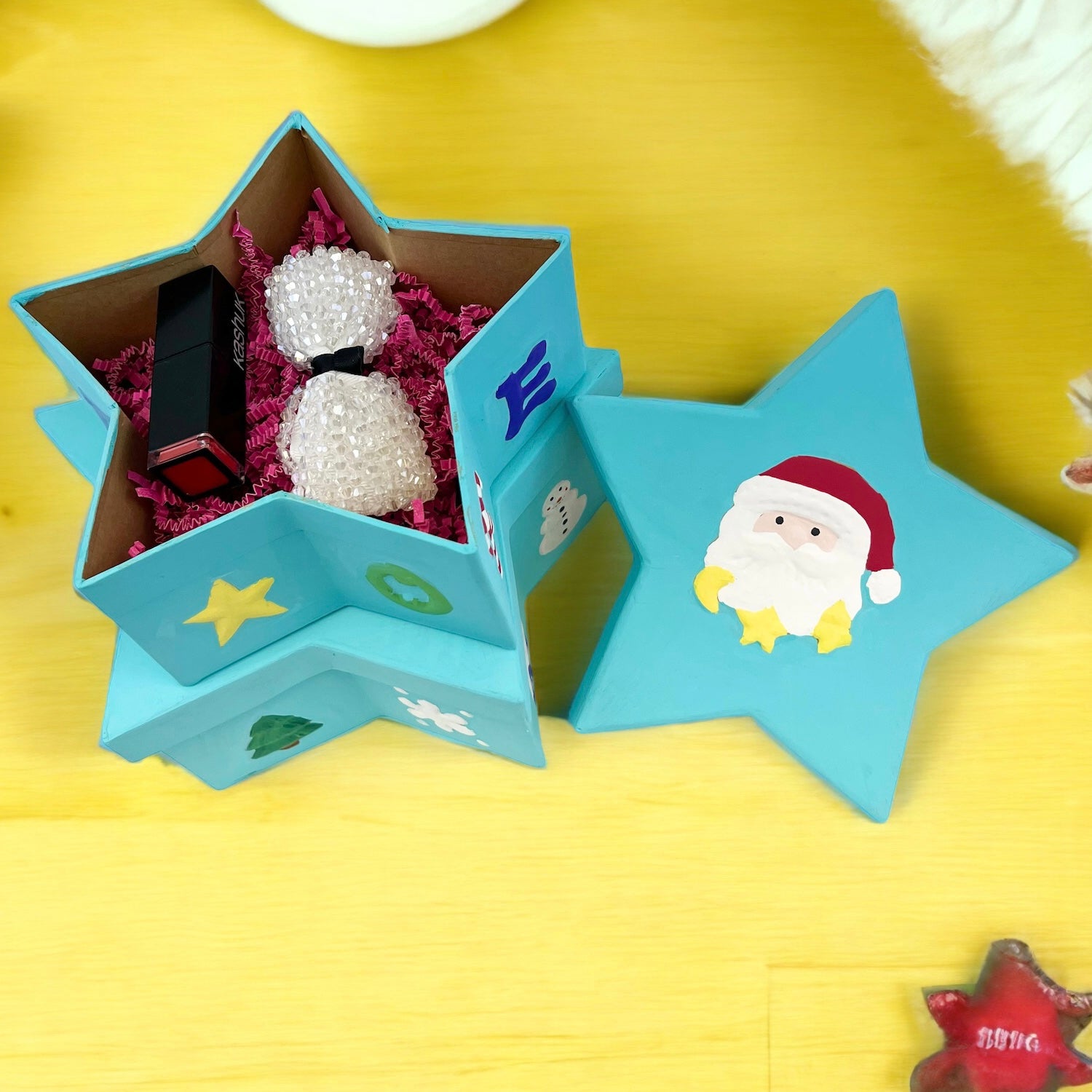 Star Box with Embossed Santa  - 2 pc. Set  - Natural