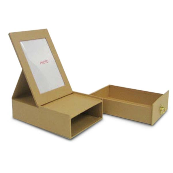 Jewelry Photo Box With Drawer and Gold Finish Pull  - Natural