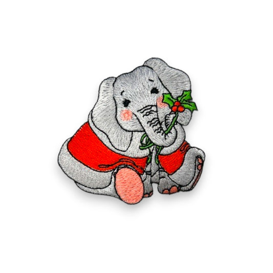 BaZooples Iron-on Patch Applique/Patch Elsie Elephant in Santa Suit  - Gray Multi